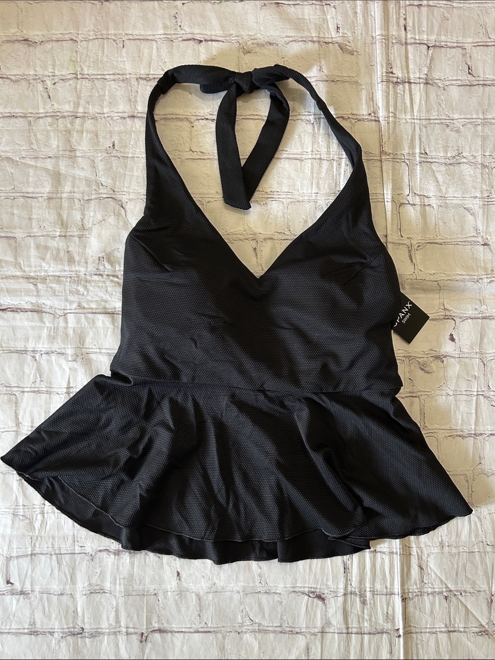Spanx Swim NWT Pique Full Bust Halter Tankini Top Black Size Medium Bathing - Picture 2 of 7